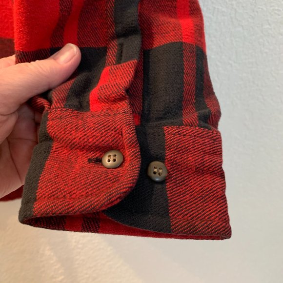 Grunge cotton Gap flannel plaid shirt red and black size M pre-owned good cond - Picture 3 of 10